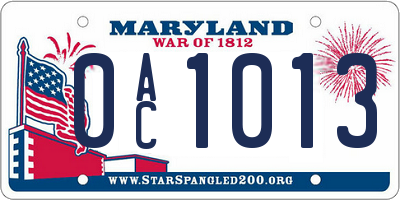 MD license plate 0AC1013