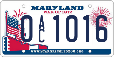 MD license plate 0AC1016