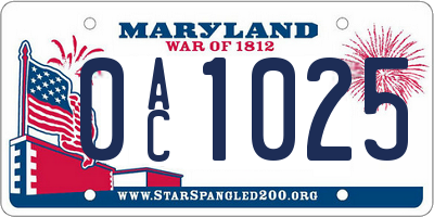 MD license plate 0AC1025