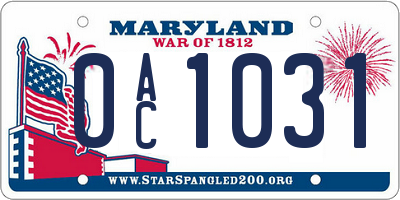 MD license plate 0AC1031