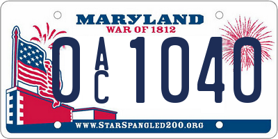 MD license plate 0AC1040