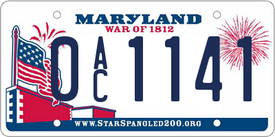 MD license plate 0AC1141