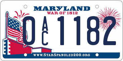 MD license plate 0AC1182
