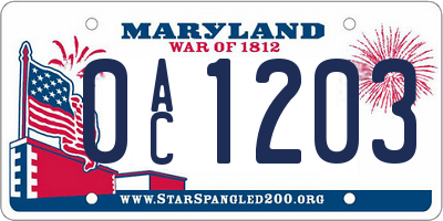 MD license plate 0AC1203