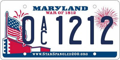 MD license plate 0AC1212
