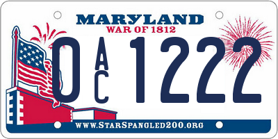 MD license plate 0AC1222