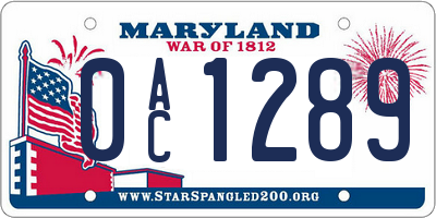 MD license plate 0AC1289