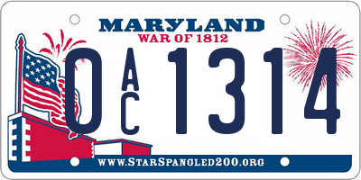 MD license plate 0AC1314