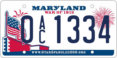 MD license plate 0AC1334
