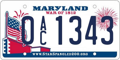 MD license plate 0AC1343