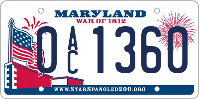 MD license plate 0AC1360