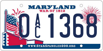 MD license plate 0AC1368