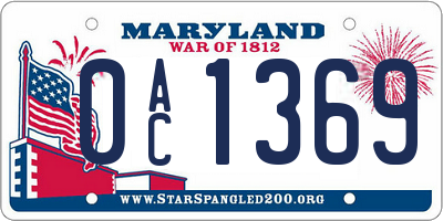 MD license plate 0AC1369