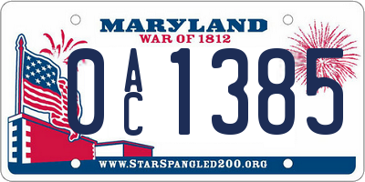 MD license plate 0AC1385