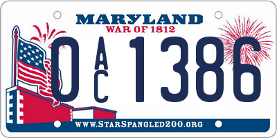 MD license plate 0AC1386