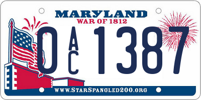 MD license plate 0AC1387