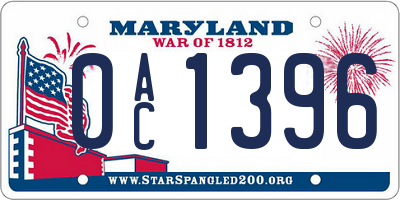 MD license plate 0AC1396