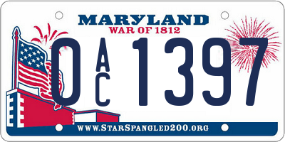 MD license plate 0AC1397