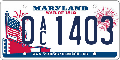MD license plate 0AC1403