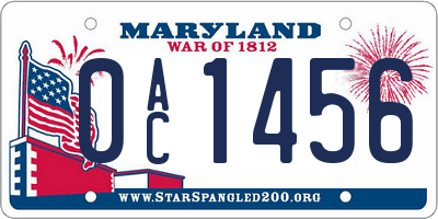 MD license plate 0AC1456