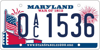 MD license plate 0AC1536