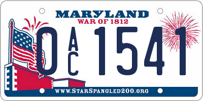 MD license plate 0AC1541