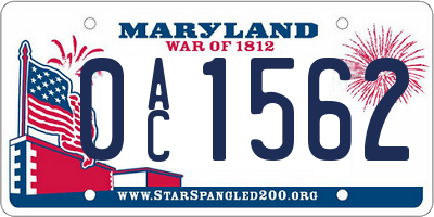 MD license plate 0AC1562