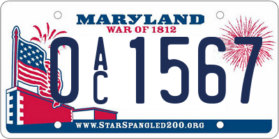 MD license plate 0AC1567