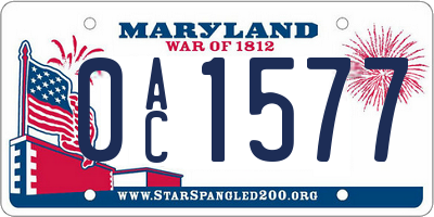 MD license plate 0AC1577