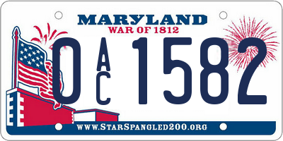 MD license plate 0AC1582