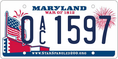 MD license plate 0AC1597