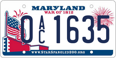 MD license plate 0AC1635