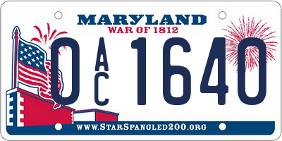 MD license plate 0AC1640