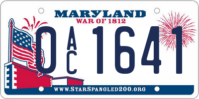 MD license plate 0AC1641