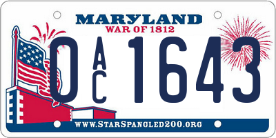 MD license plate 0AC1643