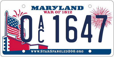 MD license plate 0AC1647