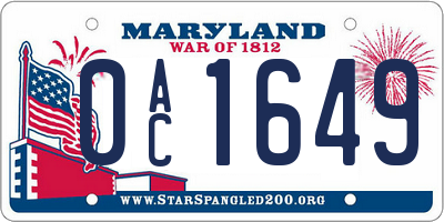 MD license plate 0AC1649