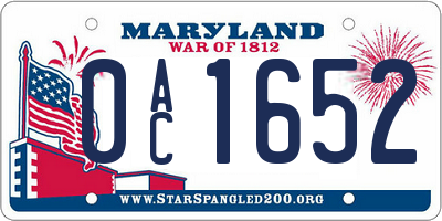 MD license plate 0AC1652