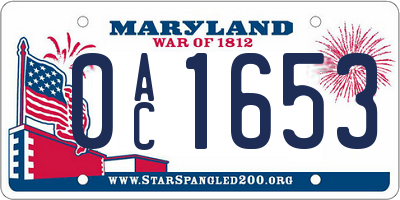 MD license plate 0AC1653