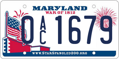 MD license plate 0AC1679
