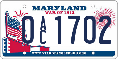 MD license plate 0AC1702