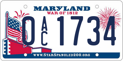 MD license plate 0AC1734