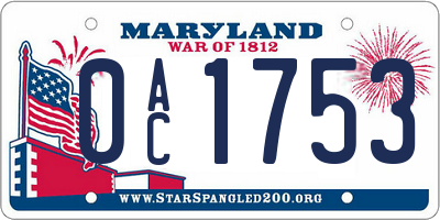 MD license plate 0AC1753
