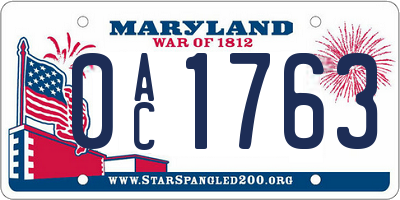 MD license plate 0AC1763