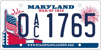MD license plate 0AC1765