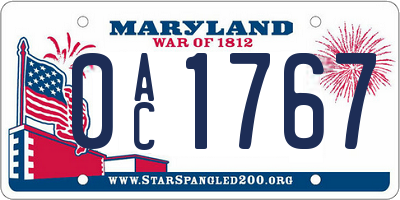 MD license plate 0AC1767