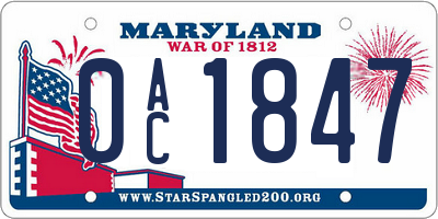 MD license plate 0AC1847