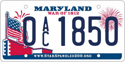 MD license plate 0AC1850