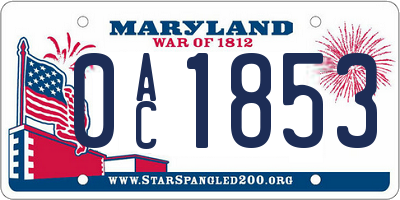 MD license plate 0AC1853