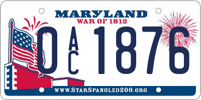 MD license plate 0AC1876